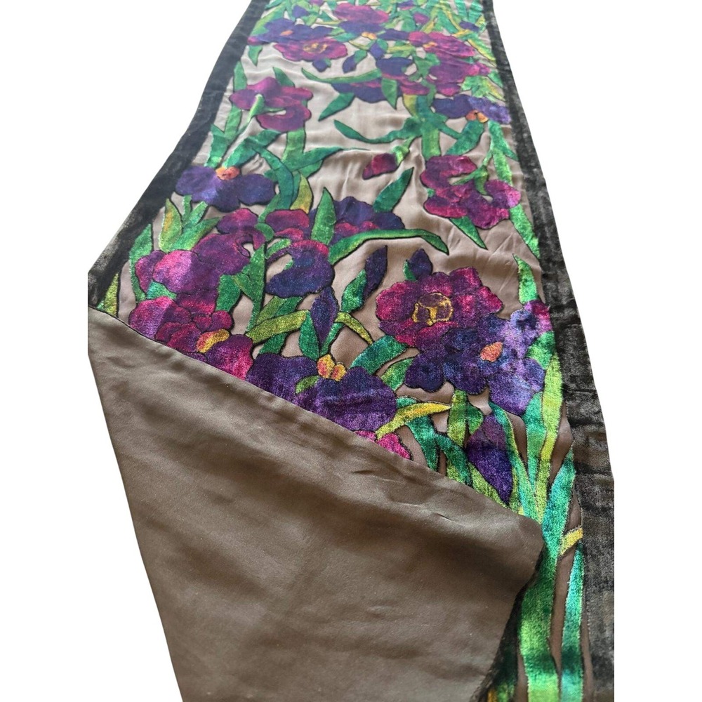 The MET Metropolitan Museum of Art Iris Burnout Velvet Scarf Silk Lined Italy - Picture 5 of 6